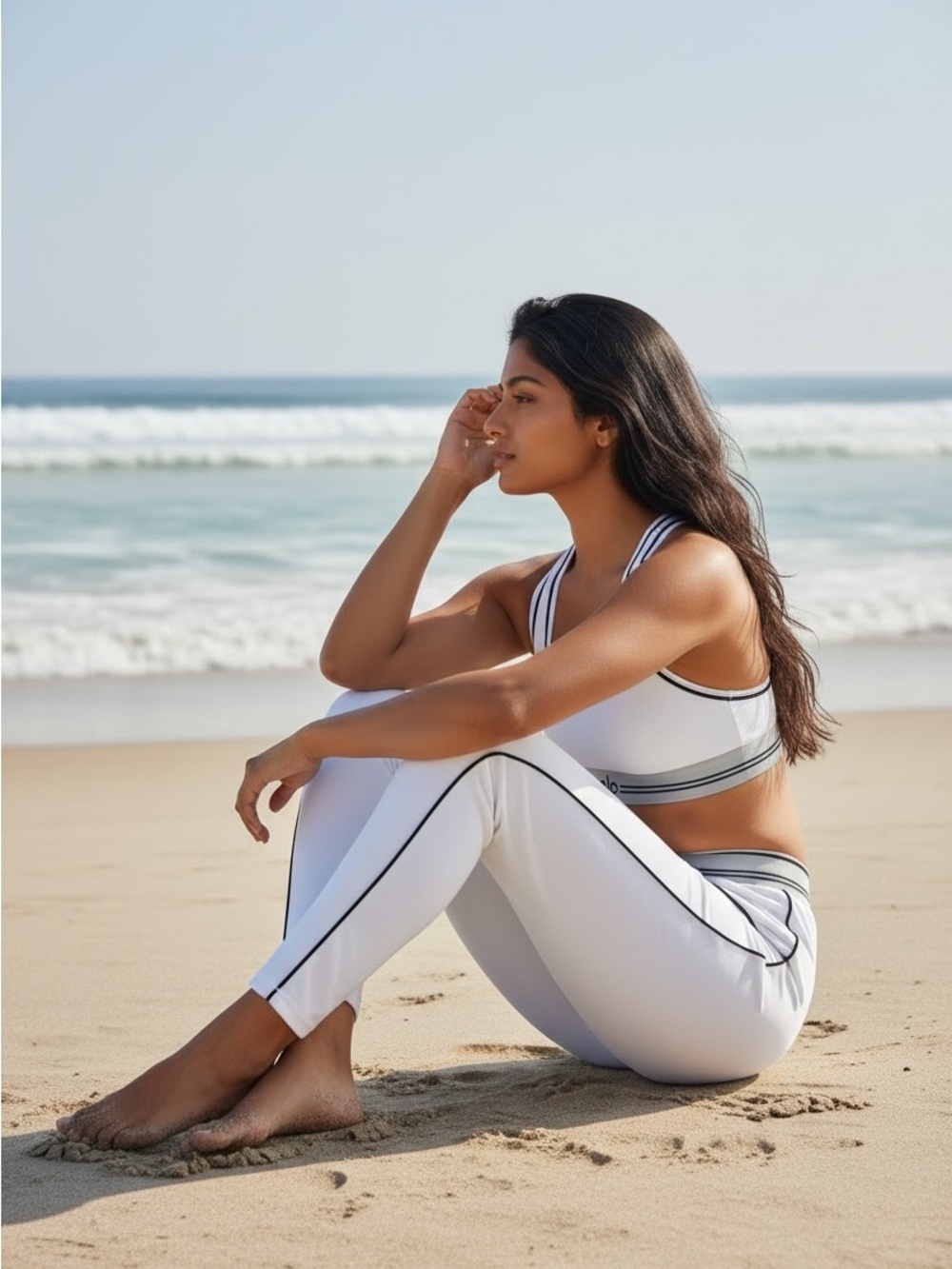 ALO Yoga White Leggings with Black Trim